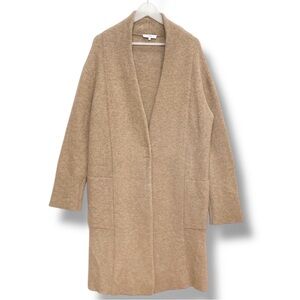 Vince Collarless Cardigan Coat Wool Alpaca Blend Camel Tan Longline Size Small